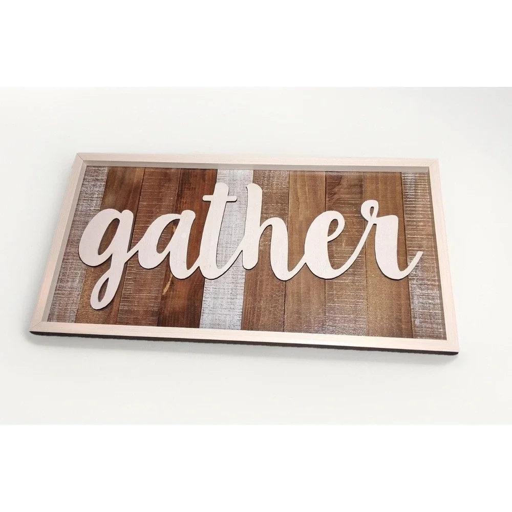 Sign of the Times Rustic Wood Gather Wall Art Plaque Farmhouse Decor 24x13